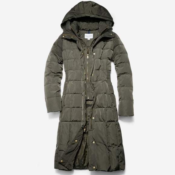 🆕NWOT Women's 40" Signature Hooded Olive Taffeta Down Coat size Small - Picture 2 of 13
